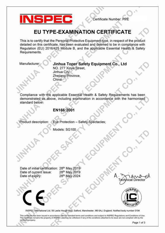 SG100 CE EN166 certificate